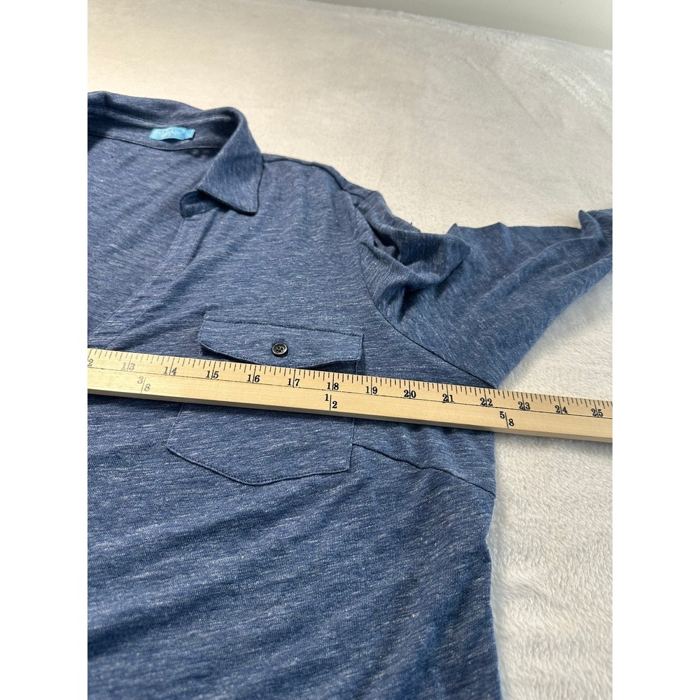J.McLaughlin Button Down Top Womens XL Blue Very Good Linen Blend 3/4 Sleeve - Picture 5 of 8
